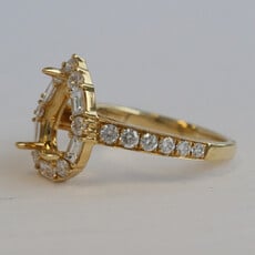 American Jewelry 18k Yellow Gold 1.10ctw Baguette & Round Diamond Pear Halo Semi Mount Engagement Ring