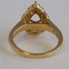 American Jewelry 18k Yellow Gold 1.10ctw Baguette & Round Diamond Pear Halo Semi Mount Engagement Ring