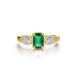 Lafonn Lafonn Silver Gold Plated Simulated Diamond and Emerald Cushion-Cut Regal Ring (Size 6)