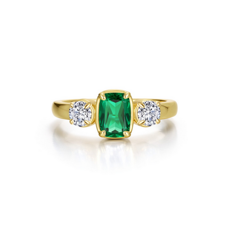 Lafonn Lafonn Silver Gold Plated Simulated Diamond and Emerald Cushion-Cut Regal Ring (Size 6)