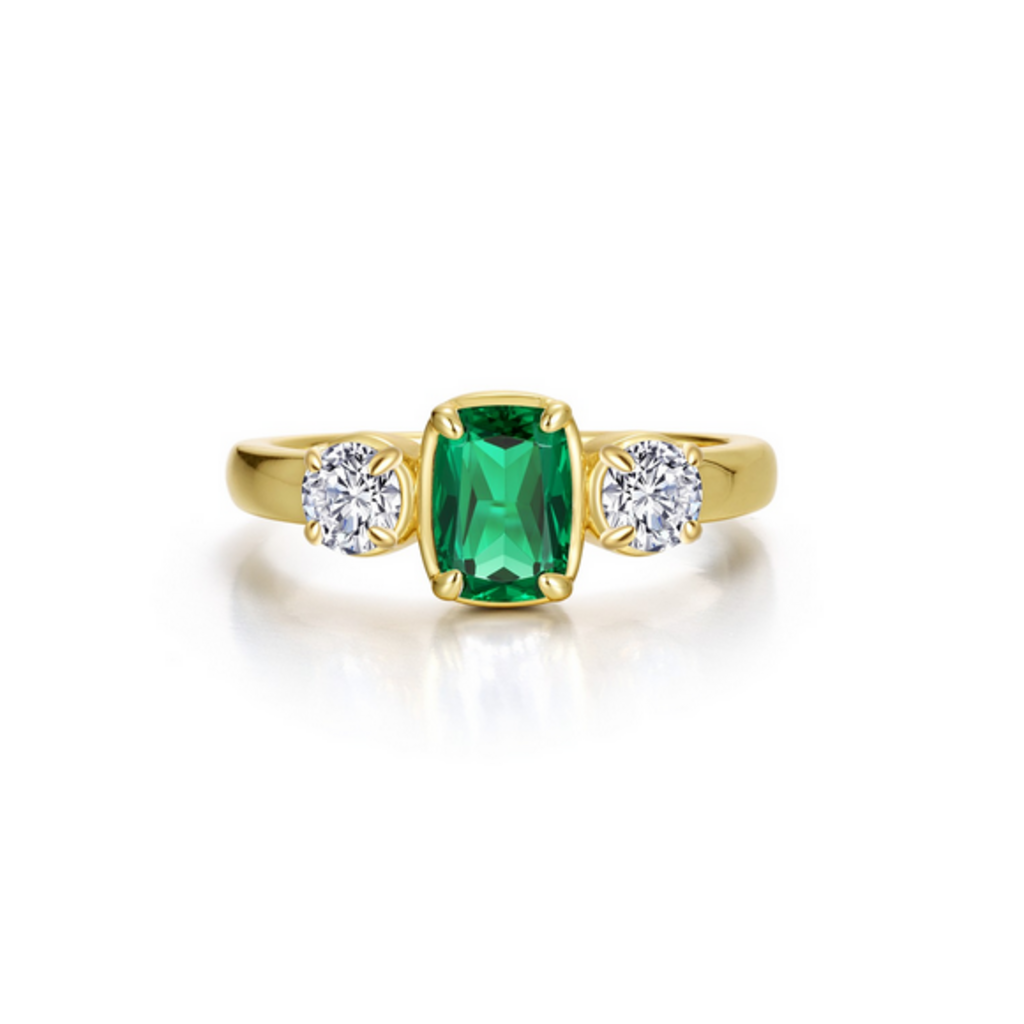Lafonn Lafonn Silver Gold Plated Simulated Diamond and Emerald Cushion-Cut Regal Ring (Size 6)