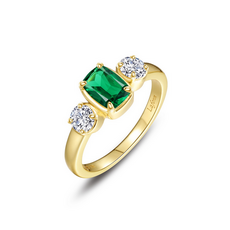 Lafonn Lafonn Silver Gold Plated Simulated Diamond and Emerald Cushion-Cut Regal Ring (Size 6)