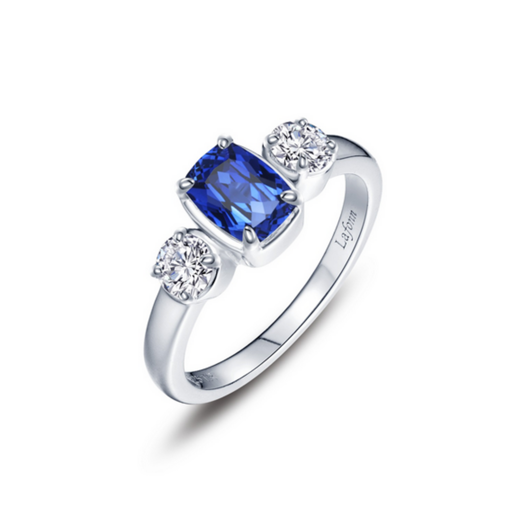 Lafonn Lafonn Silver Simulated Diamond and Sapphire Cushion-Cut Regal Ring (Size 6)