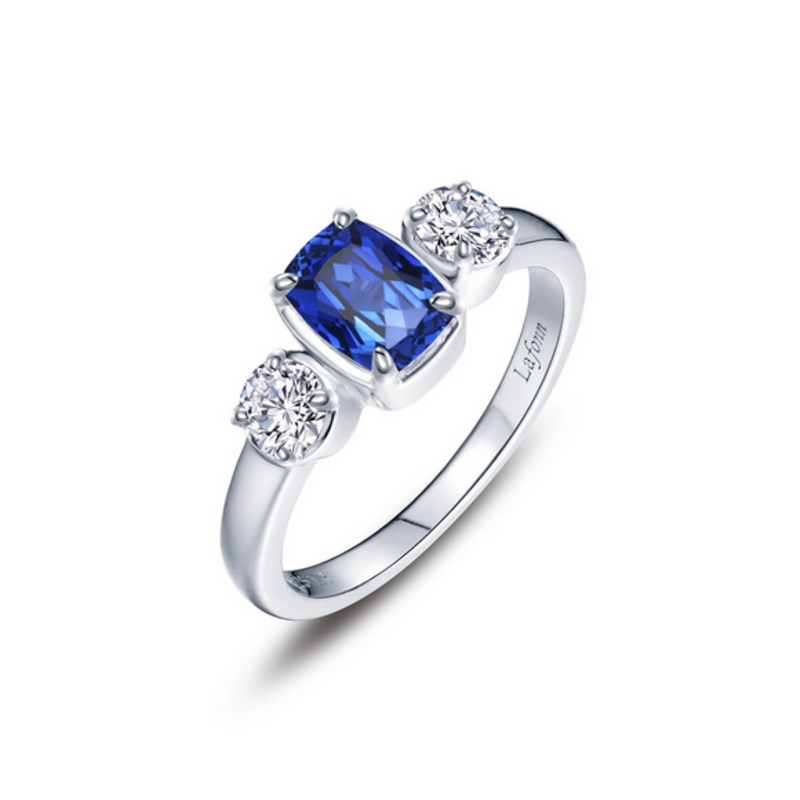 Lafonn Lafonn Silver Simulated Diamond and Sapphire Cushion-Cut Regal Ring (Size 6)