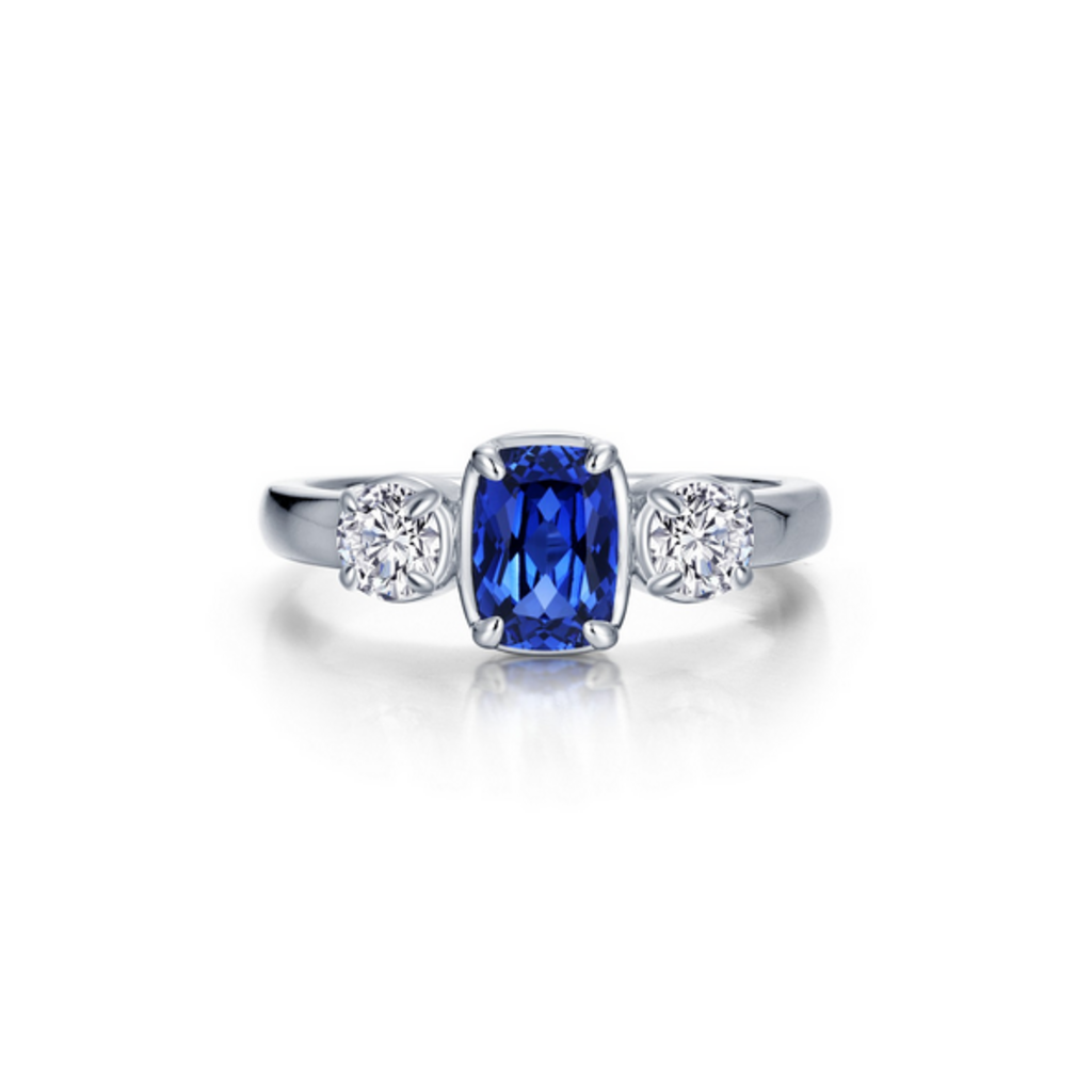 Lafonn Lafonn Silver Simulated Diamond and Sapphire Cushion-Cut Regal Ring (Size 6)