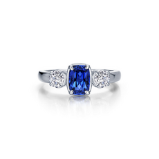 Lafonn Lafonn Silver Simulated Diamond and Sapphire Cushion-Cut Regal Ring (Size 6)