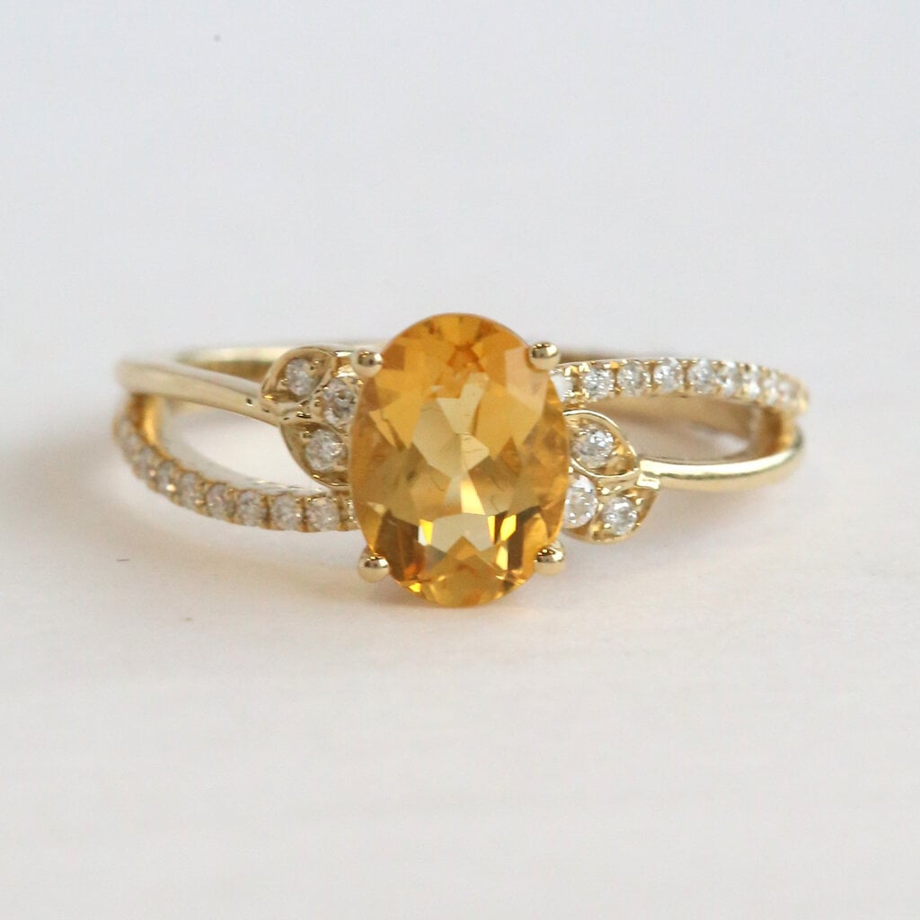 American Jewelry 14k Yellow Gold 1.13ct Citrine .15ctw Diamond Split Shank Ring