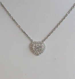 American Jewelry 18k White Gold .47ctw Diamond Baguette & Round Heart Necklace