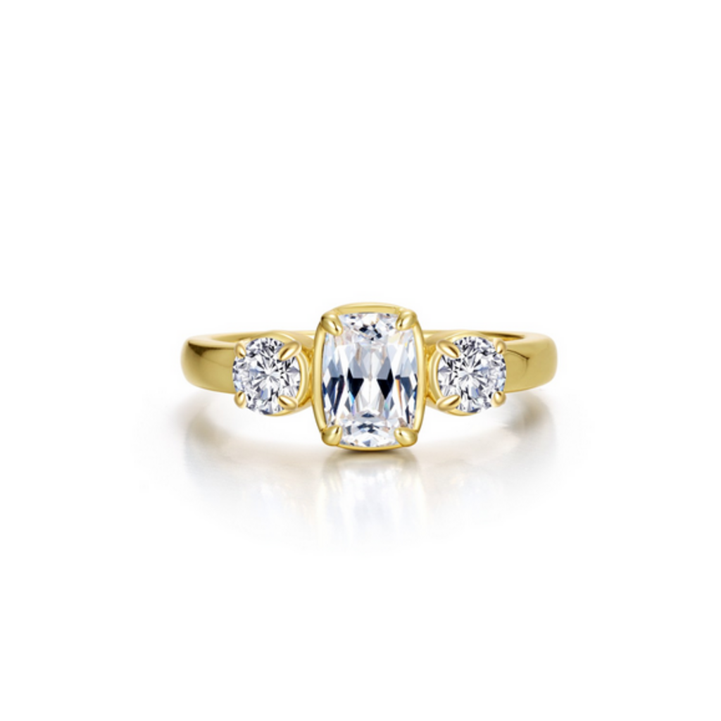 Lafonn Lafonn Silver Gold Plated Simulated Diamond Cushion-Cut Regal Ring (Size 5)