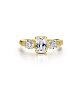 Lafonn Lafonn Silver Gold Plated Simulated Diamond Cushion-Cut Regal Ring (Size 5)