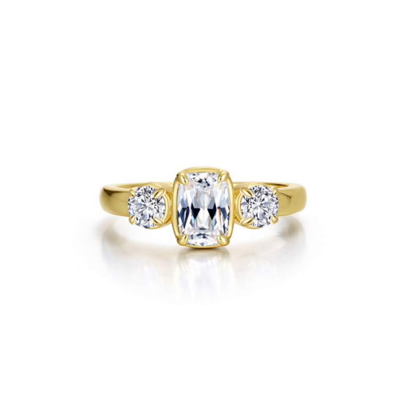 Lafonn Lafonn Silver Gold Plated Simulated Diamond Cushion-Cut Regal Ring (Size 5)