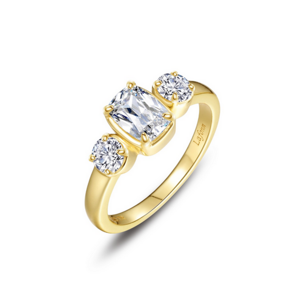 Lafonn Lafonn Silver Gold Plated Simulated Diamond Cushion-Cut Regal Ring (Size 5)
