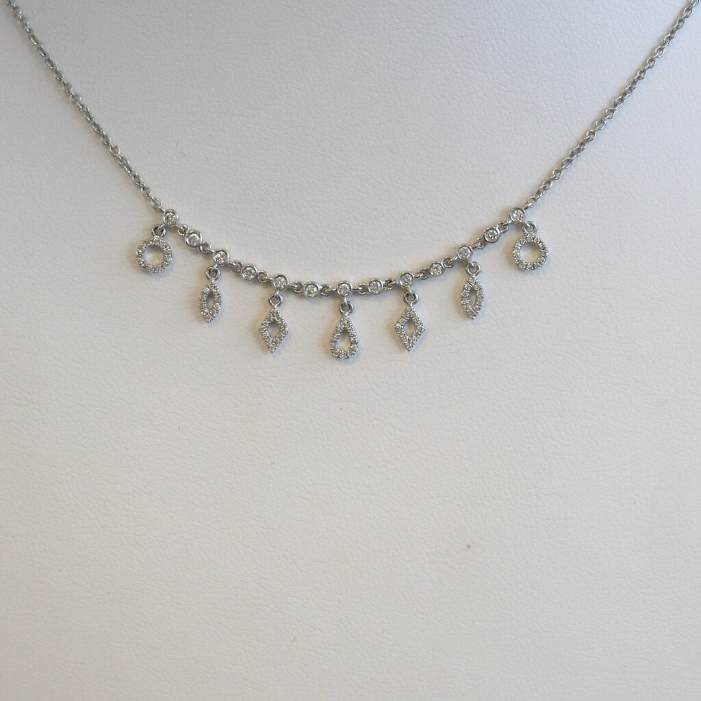American Jewelry 18k White Gold .29ctw Diamond Multi Shape Dangle Necklace