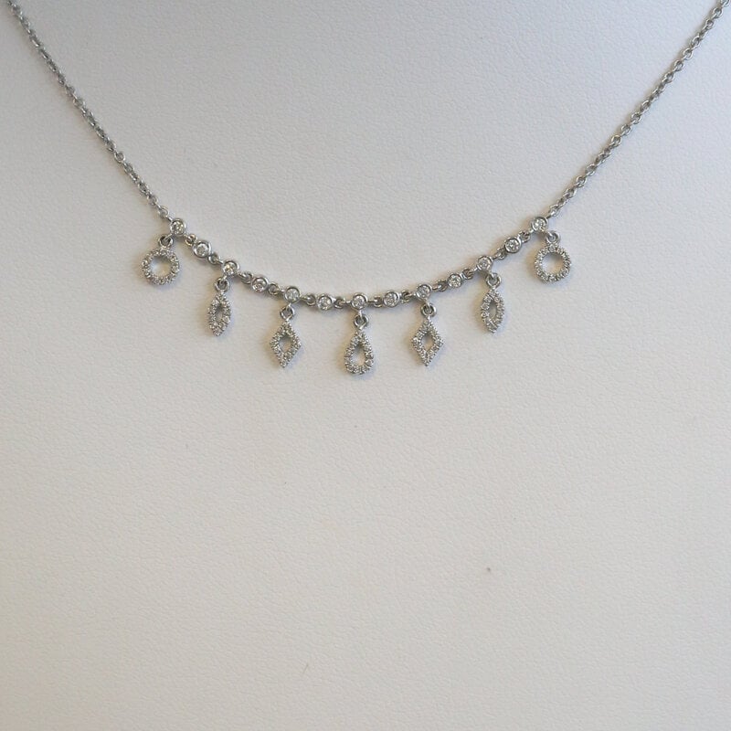 American Jewelry 18k White Gold .29ctw Diamond Multi Shape Dangle Necklace
