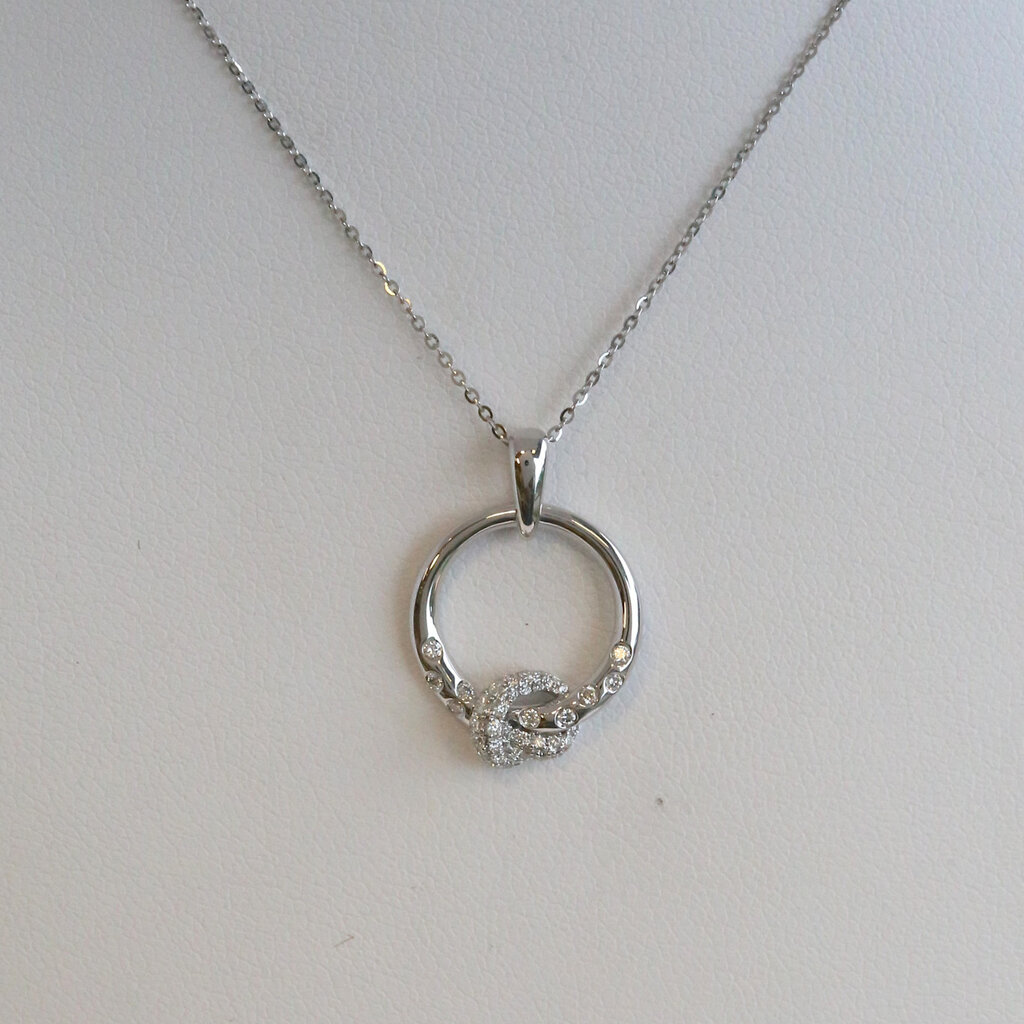 American Jewelry 14k White Gold .17ctw Diamond Circle Knot Necklace