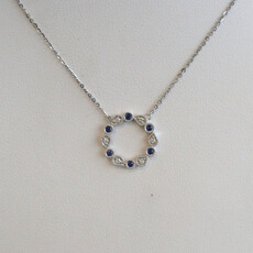 American Jewelry 14k White Gold .08ctw Sapphire .04ctw Diamond Open Circle Necklace