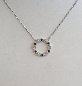 American Jewelry 14k White Gold .08ctw Sapphire .04ctw Diamond Milgrain Open Circle Necklace
