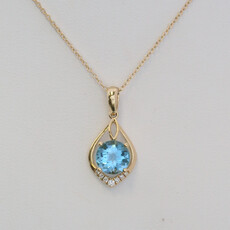 American Jewelry 14k Yellow Gold 1.66ct Swiss Blue Topaz .05ctw Diamond Accent Open Design Necklace
