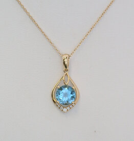 American Jewelry 14k Yellow Gold 1.66ct Swiss Blue Topaz .05ctw Diamond Accent Open Design Necklace