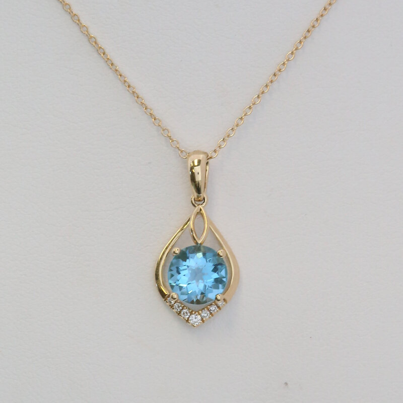 American Jewelry 14k Yellow Gold 1.66ct Swiss Blue Topaz .05ctw Diamond Accent Open Design Necklace