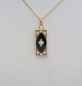 American Jewelry 14k Yellow Gold .19ctw Diamond 1.8ct Onyx Vintage Style Necklace