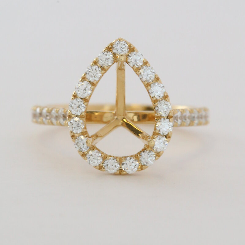 American Jewelry 18k Yellow Gold .86ctw Diamond Pear Halo Semi Mount Engagement Ring