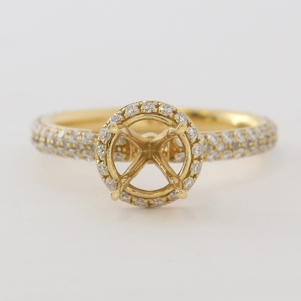 American Jewelry 18k Yellow Gold .71ctw Diamond Round Halo Semi Mount Engagement Ring