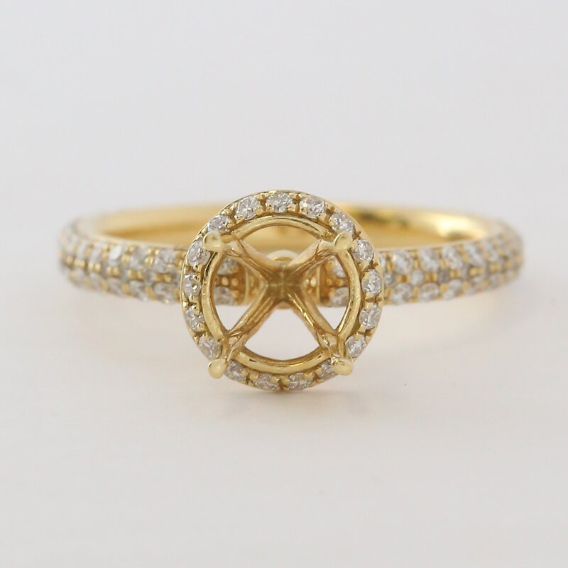 American Jewelry 18k Yellow Gold .71ctw Diamond Round Halo Semi Mount Engagement Ring