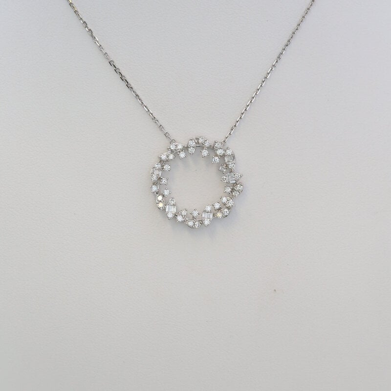 American Jewelry 18k White Gold .61ctw Diamond Scattered Shape Open Circle Necklace