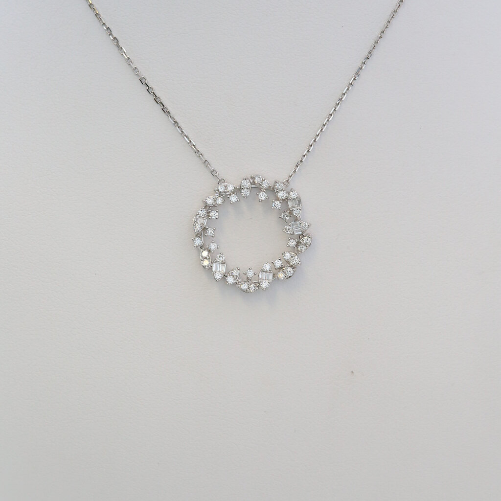 American Jewelry 18k White Gold .61ctw Diamond Scattered Shape Open Circle Necklace