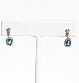 American Jewelry 14k White Gold .25ctw Diamond 1.35ctw Blue Topaz Oval Halo Dangle Earrings