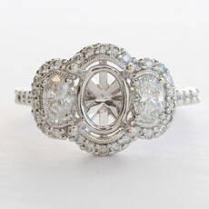 American Jewelry 18k White Gold 1.46ctw Diamond Past Present Future  Halo Semi Mount Engagement Ring