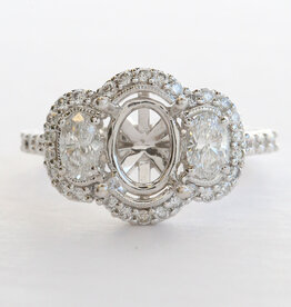 American Jewelry 18k White Gold 1.46ctw Diamond Past Present Future  Halo Semi Mount Engagement Ring