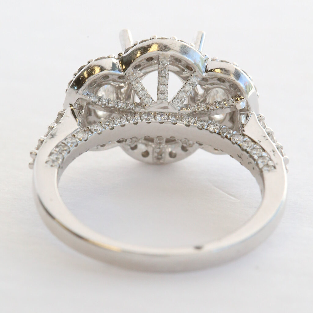 American Jewelry 18k White Gold 1.46ctw Diamond Past Present Future  Halo Semi Mount Engagement Ring