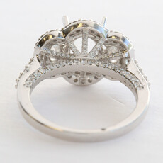 American Jewelry 18k White Gold 1.46ctw Diamond Past Present Future  Halo Semi Mount Engagement Ring