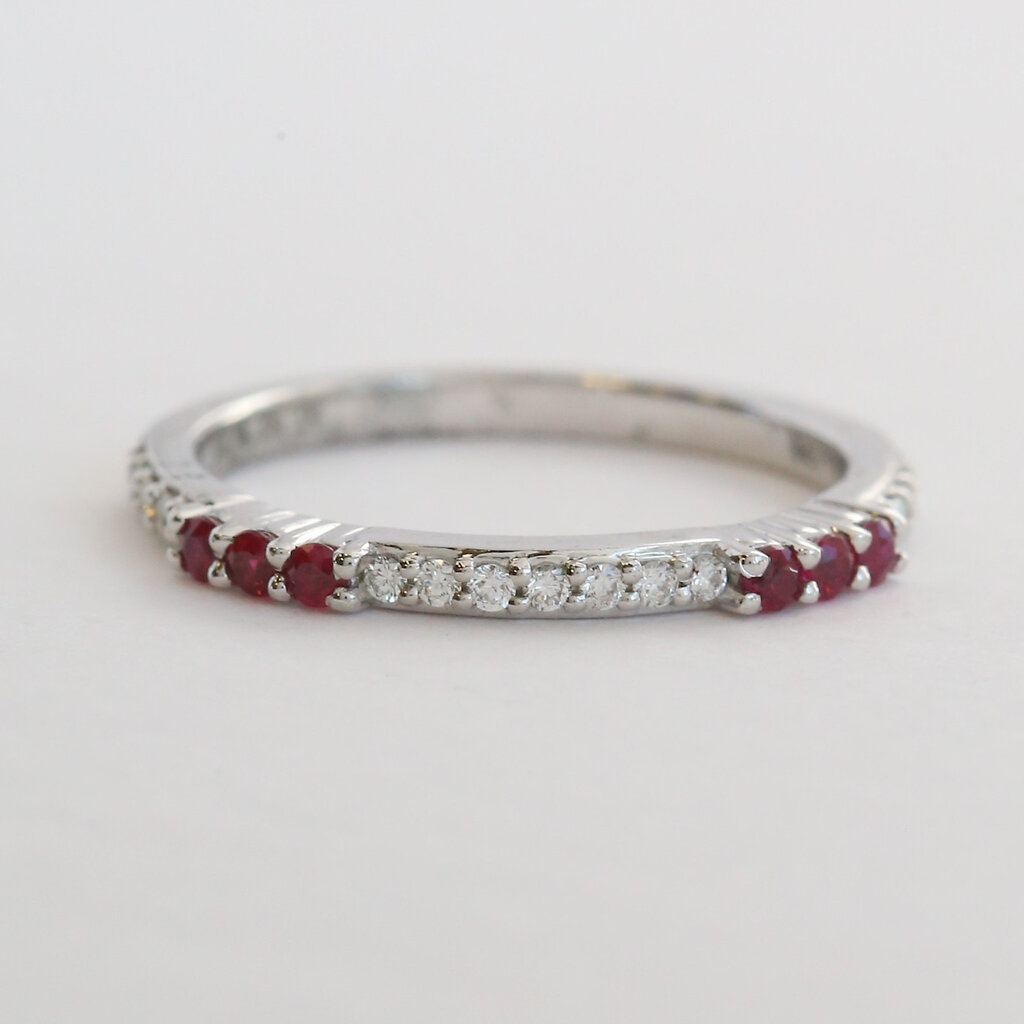 American Jewelry 14k White Gold .14ctw Diamond .17ctw Ruby Stackable Band Ring