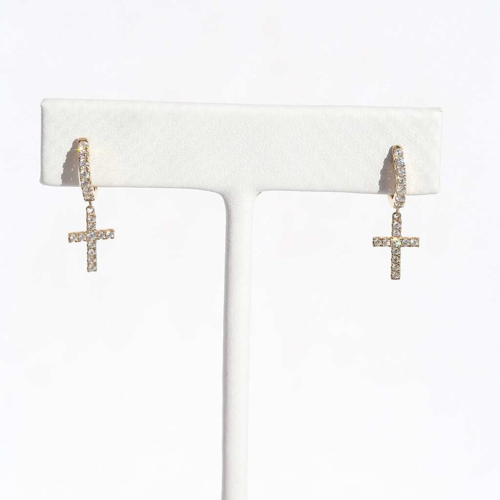 American Jewelry 14k Yellow Gold .40ctw Diamond Cross Dangle Earrings