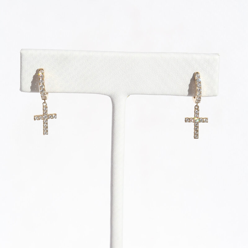 American Jewelry 14k Yellow Gold .40ctw Diamond Cross Dangle Earrings