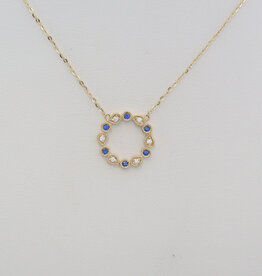 American Jewelry 14k Yellow Gold .08ctw Sapphire .04ctw Diamond Milgrain Open Circle Necklace