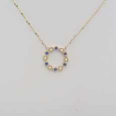 American Jewelry 14k Yellow Gold .08ctw Sapphire .04ctw Diamond Milgrain Open Circle Necklace