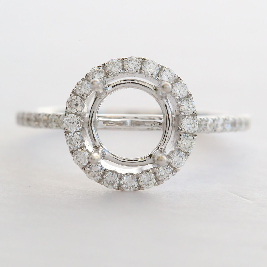 American Jewelry 18k White Gold .51ctw Diamond Round Halo Semi Mount Engagement Ring