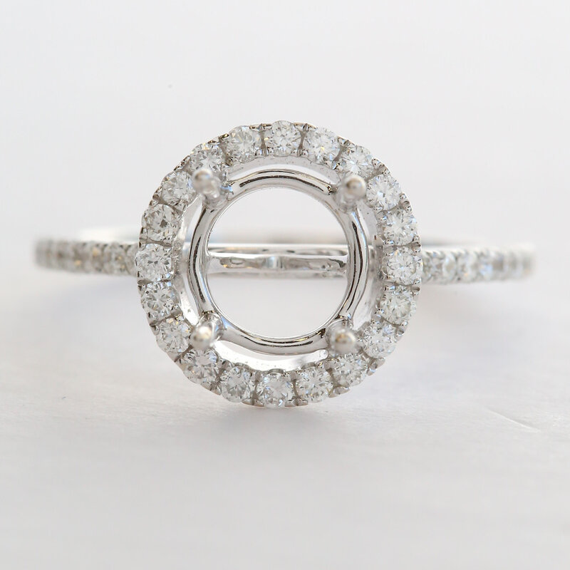 American Jewelry 18k White Gold .51ctw Diamond Round Halo Semi Mount Engagement Ring
