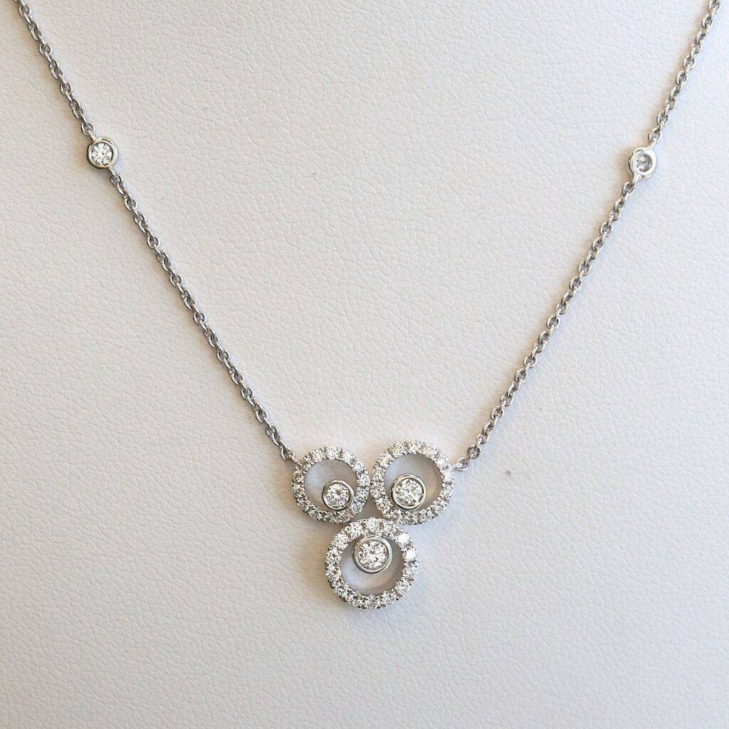 American Jewelry 14k White Gold .62ctw Diamond Triple Circle Necklace
