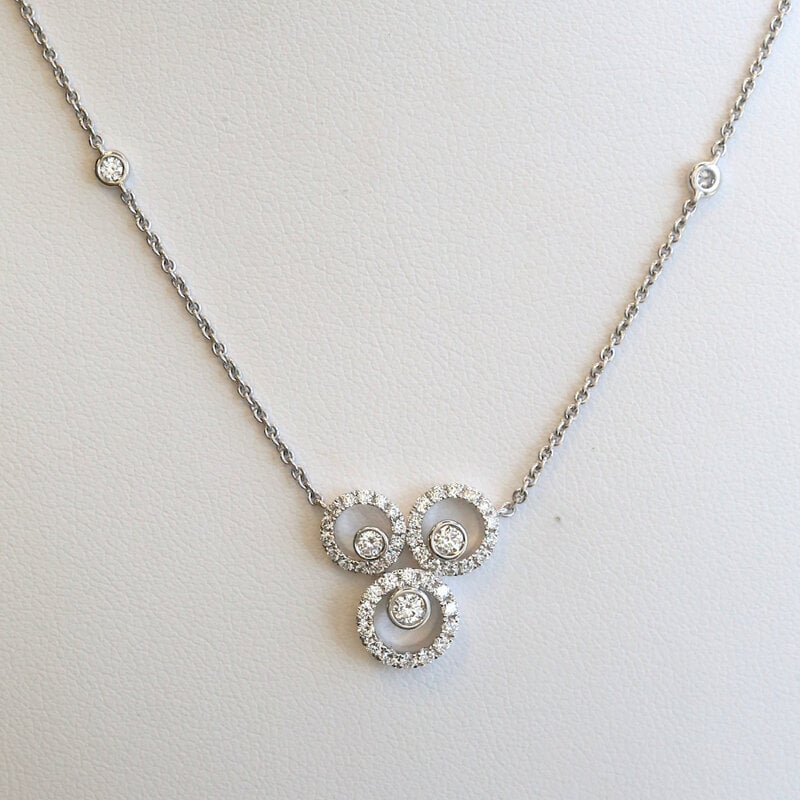 American Jewelry 14k White Gold .62ctw Diamond Triple Circle Necklace
