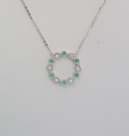 American Jewelry 14k White Gold .05ctw Emerald .04ctw Diamond Milgrain Open Circle Necklace
