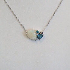 American Jewelry 14k White Gold .84ct Opal .53ct London Blue Topaz & Diamond Accent Necklace