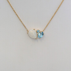 American Jewelry 14k Yellow Gold .84ct Opal .59ct Blue Topaz and Diamond Accent Necklace