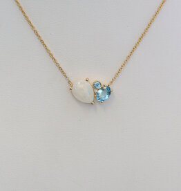 American Jewelry 14k Yellow Gold .84ct Opal .59ct Blue Topaz and Diamond Accent Necklace