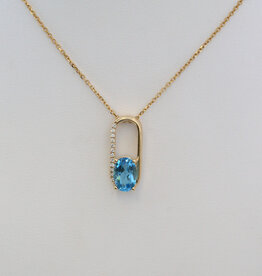 American Jewelry 14k Yellow Gold 1.87ct Blue Topaz .07ctw Diamond Accent Necklace