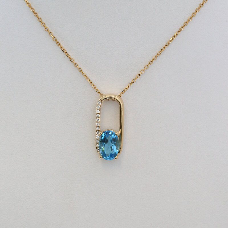 American Jewelry 14k Yellow Gold 1.87ct Blue Topaz .07ctw Diamond Accent Necklace